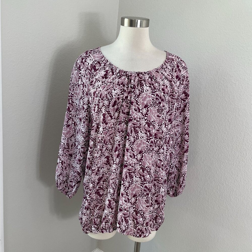 Croft &‎ Barrow Womens Plus XXL Floral Blouse Long Sleeve Purple Shirt Top
